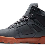 DC Pure High Top Winter Shoes 2022 - A pair of high-top shoes with a dark gray upper and laces, set against a light gray background.
