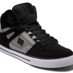 DC Pure High Top Winter Shoes 2022 - A pair of high-top shoes with a black and white color scheme, featuring a DC logo on the side.