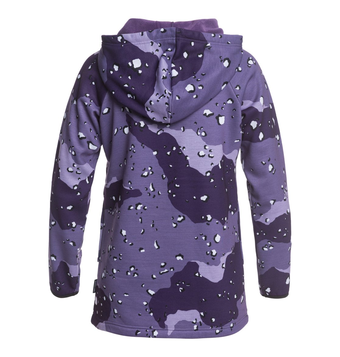 DC Ladies Salem Technical Hoodie 2020-2021 - A purple hoodie with a camouflage pattern featuring dark and light purple shapes, black outlines, and white spots.