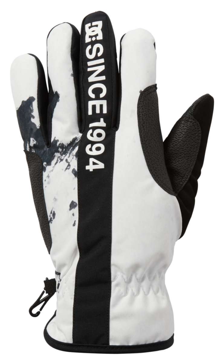 DC Salute Gloves 2024 - Black gloves with white accents and a snowflake logo on the wrist strap.