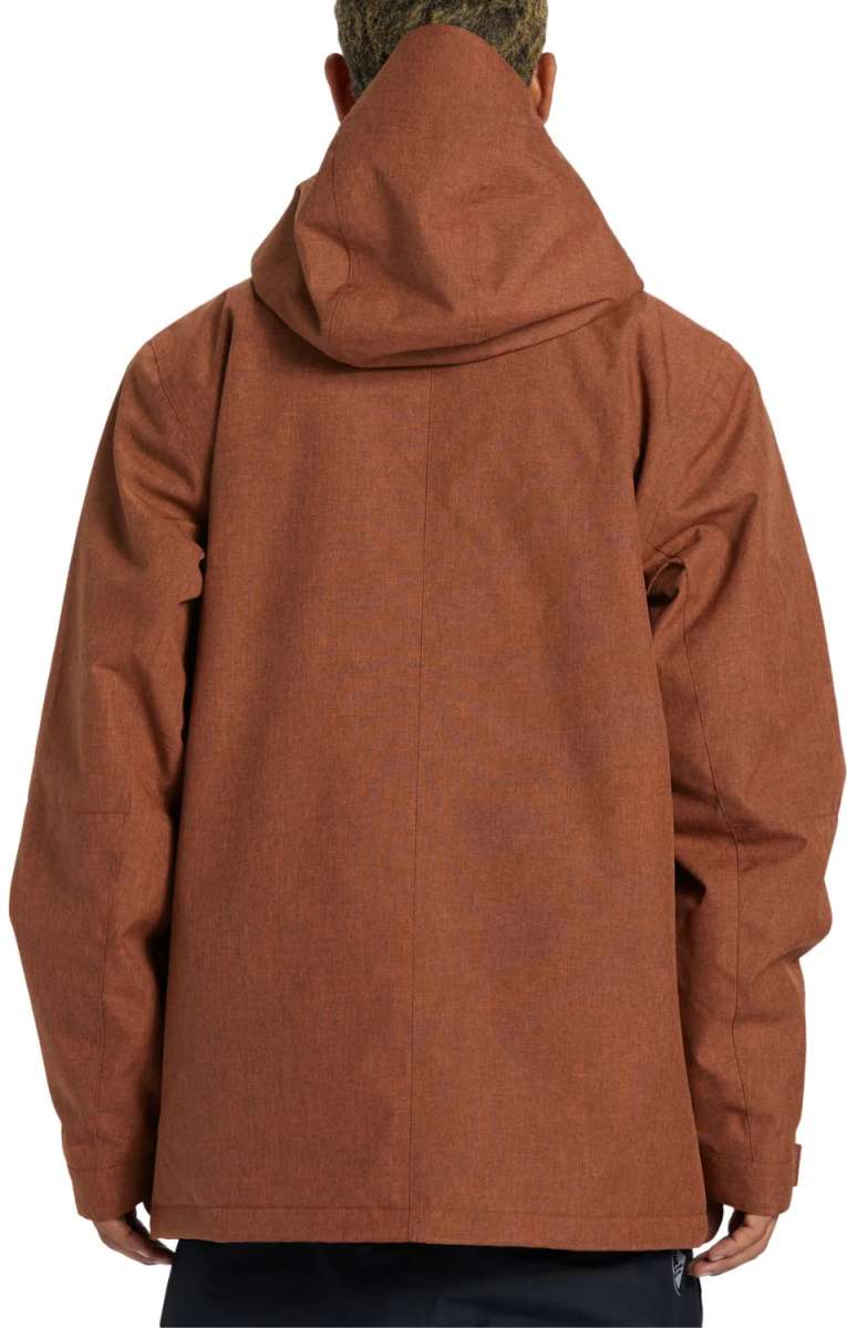 DC Servo Insulated Jacket 2024 - A brown jacket with a hood, featuring a zipper down the front and two zippered pockets on either side.