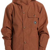 DC Servo Insulated Jacket - A brown jacket with a hood, featuring a small black and white logo on the left chest pocket.