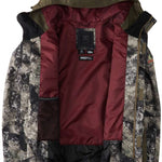 DC Servo Insulated Jacket 2024 - A black insulated jacket with a white and grey pattern of abstract shapes, featuring a hood and zippered pockets.