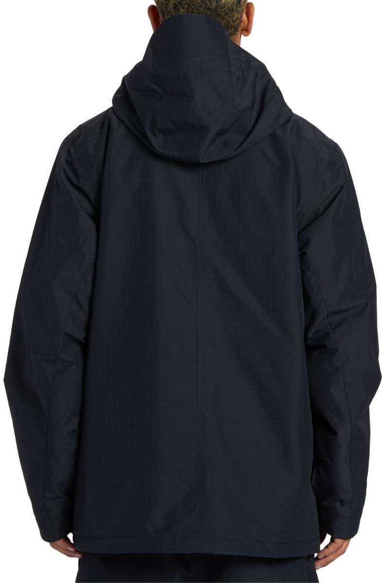 DC Servo Insulated Jacket - A black insulated jacket with a hood, featuring a zippered front and two side pockets.