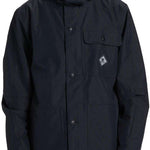 DC Servo Insulated Jacket - A black insulated jacket with a hood, featuring two chest pockets and a zippered front.