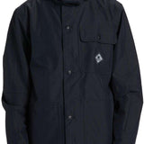 DC Servo Insulated Jacket - A black insulated jacket with a hood, featuring two chest pockets and a zippered front.