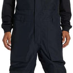 DC Shadow Shell Bib Pants 2024 - Black bib pants with white logo on left thigh and black buckle straps.