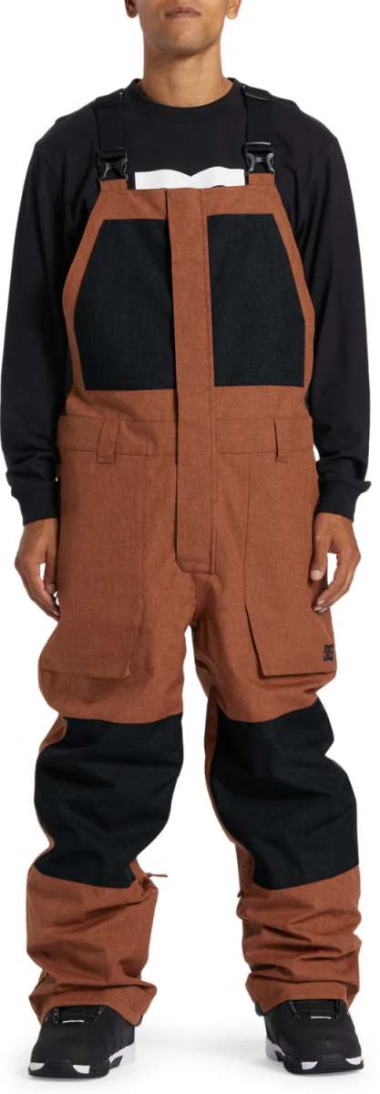 DC Shadow Shell Bib Pants 2024 - Black bib pants with a subtle gray pattern and black hardware.