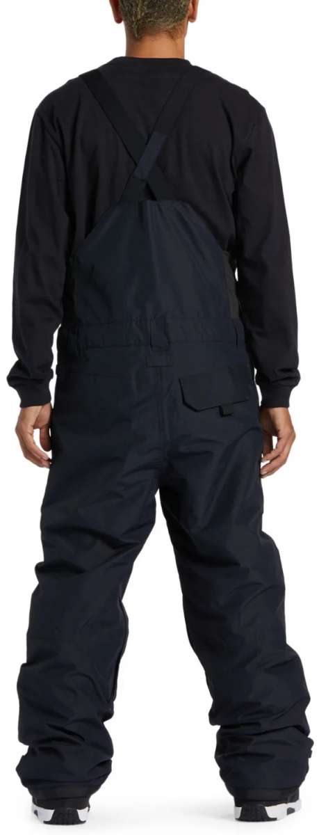 DC Shadow Shell Bib Pants 2024 - Black snow pants with a subtle white stripe on the side of each leg.