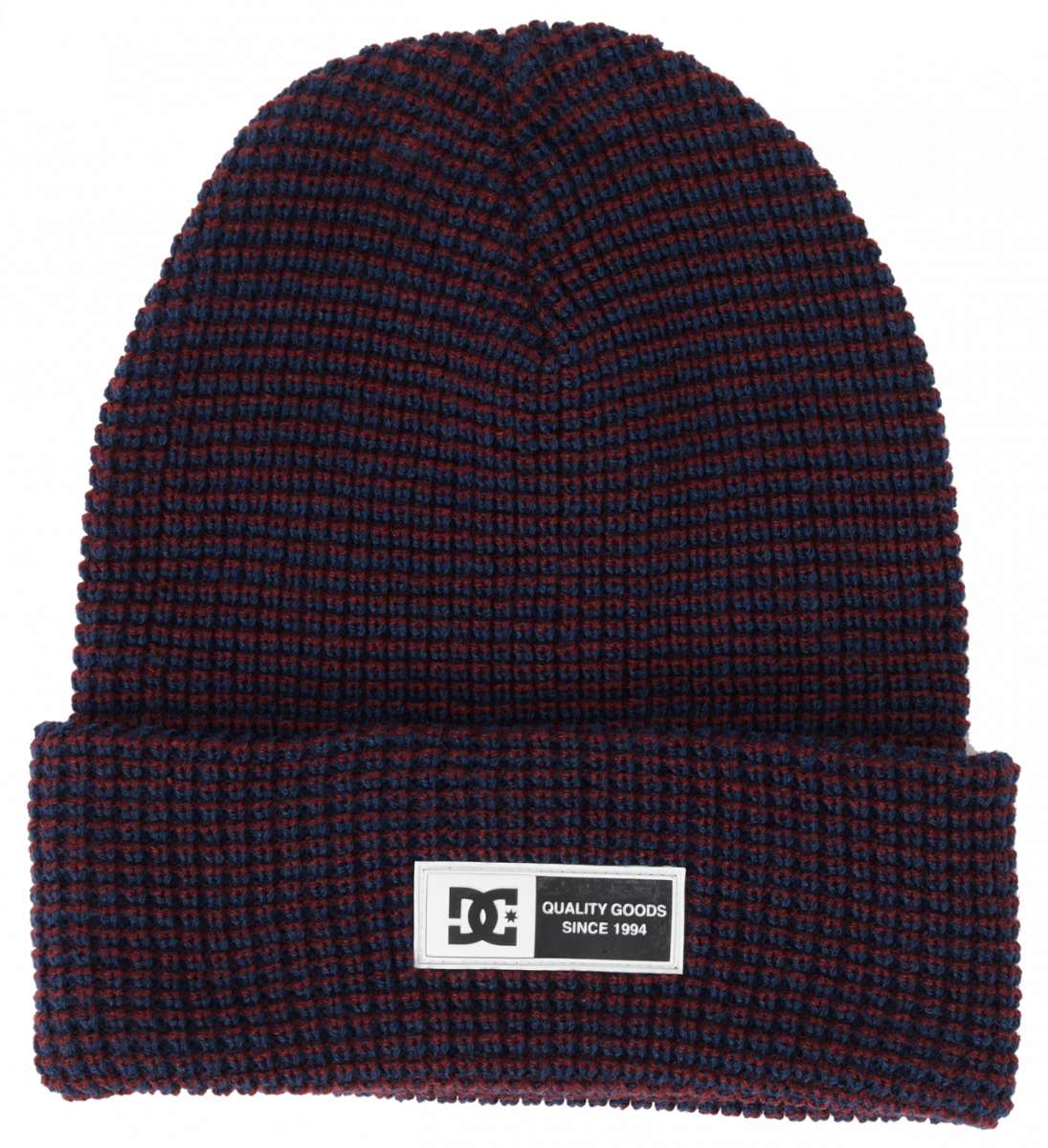 DC Sight Beanie 2024 - A navy blue beanie with a subtle red stripe pattern.