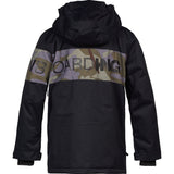 DC Youth Propaganda Jacket 2022 - A black jacket with a camouflage pattern on the chest and sleeves, featuring a hood and zippered pockets.