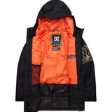 DC Youth Propaganda Jacket 2022 - A black youth jacket with a camouflage pattern on the sleeve and a white logo on the chest.