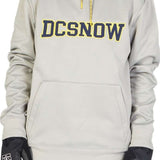 DC Snowstar Fleece Hoodie - A light gray hoodie with a yellow drawstring and a large front pocket.