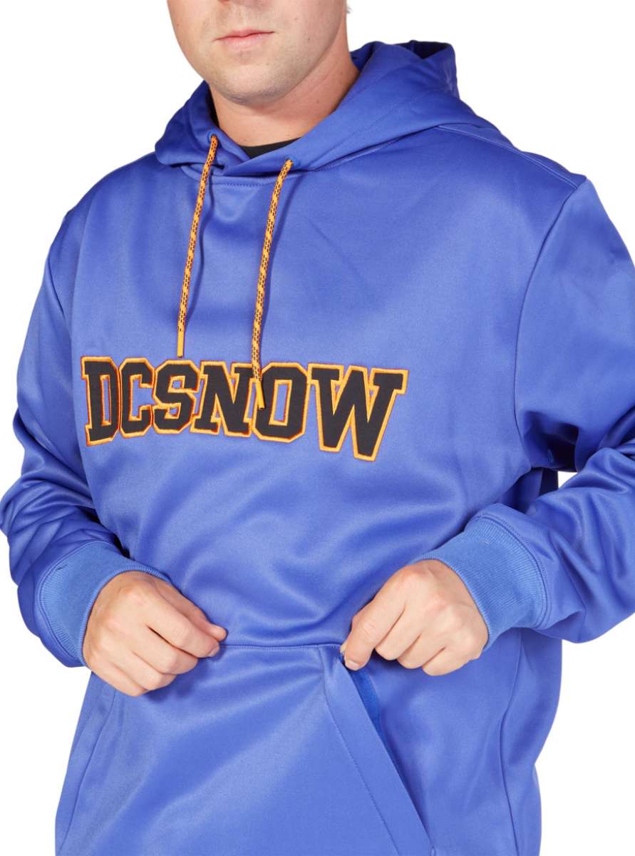 DC Snowstar Fleece Hoodie - A royal blue hoodie with a large, bold "DCSNOW" logo in black and yellow outlined letters across the chest.