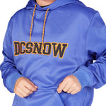 DC Snowstar Fleece Hoodie - A royal blue hoodie with a large, bold "DCSNOW" logo in black and yellow outlined letters across the chest.