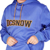 DC Snowstar Fleece Hoodie - A royal blue hoodie with a large, bold "DCSNOW" logo in black and yellow outlined letters across the chest.