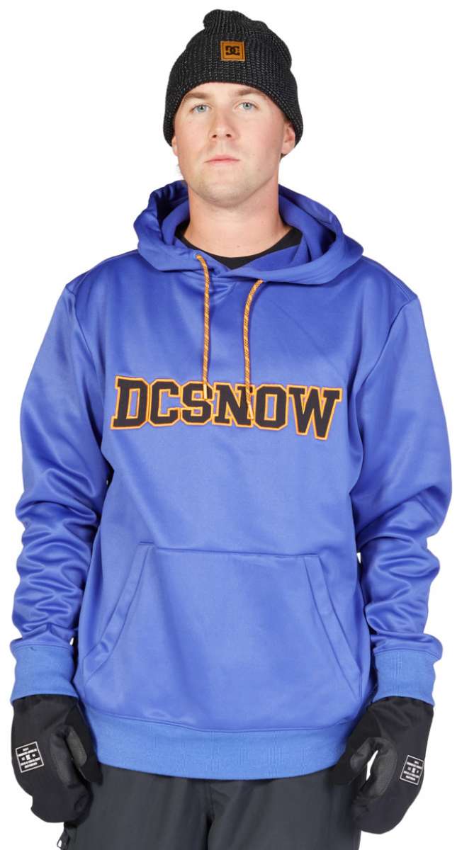 DC Snowstar Fleece Hoodie - A royal blue hoodie with a large "DC" logo on the chest in black and orange.