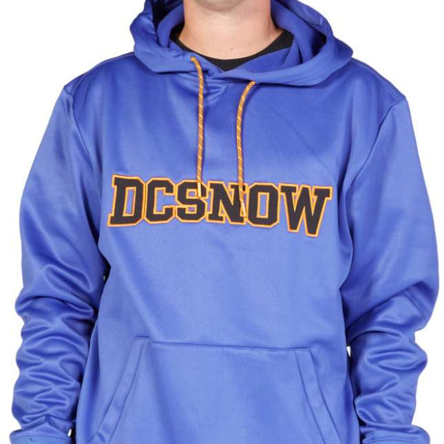 DC Snowstar Fleece Hoodie - A royal blue hoodie with a large "DC" logo on the chest in black and orange.