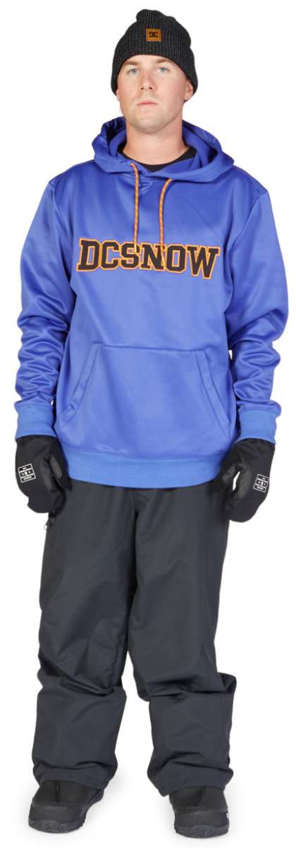DC Snowstar Fleece Hoodie - A royal blue fleece hoodie with a hood and drawstrings, featuring an orange logo on the chest.