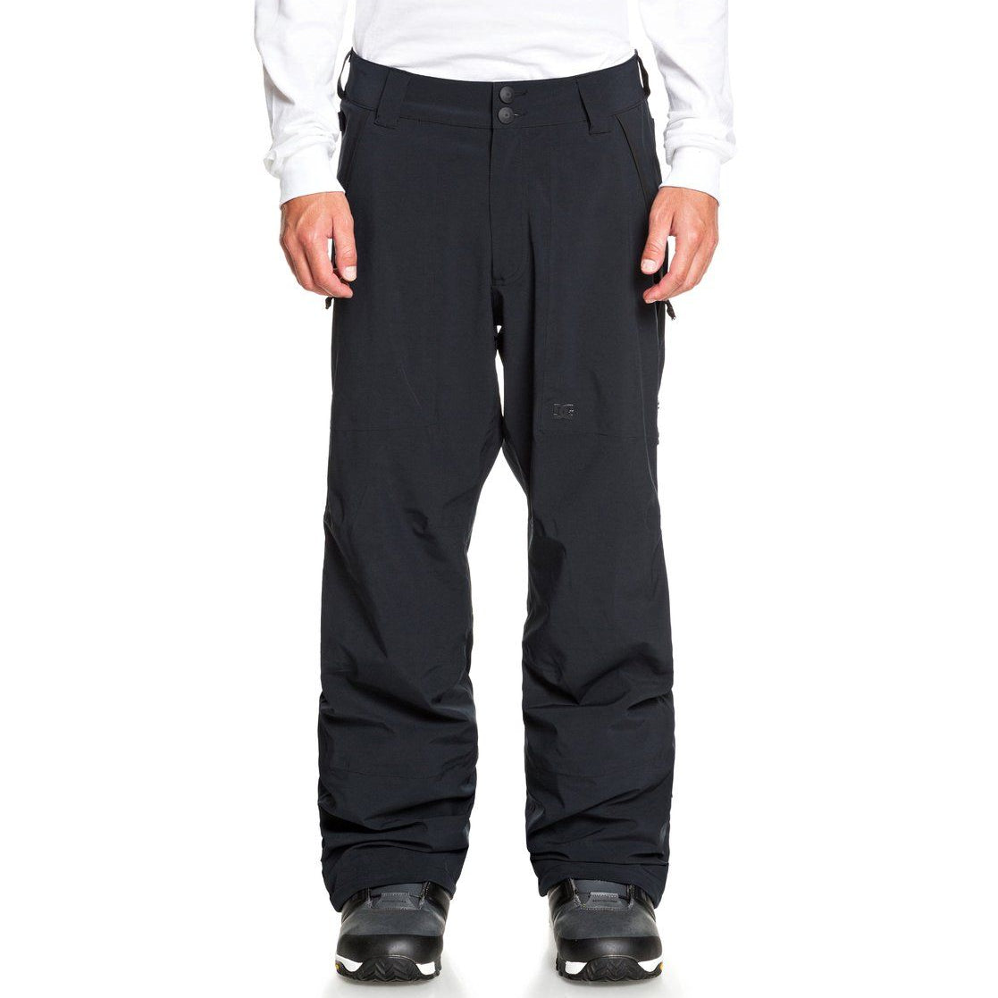 DC Squadron Shell Pants 2021 - Black snow pants with zippered pockets on each side and a black zipper at the top of the fly.