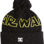 DC Star Wars Chester Beanie 2023 - A black beanie with yellow embroidered "STAR WARS" logo on the front and a gray pom-pom on top.