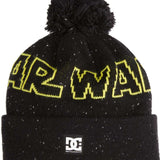 DC Star Wars Chester Beanie 2023 - A black beanie with yellow embroidered "STAR WARS" logo on the front and a gray pom-pom on top.