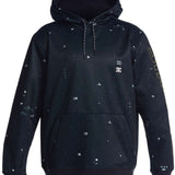 DC Star Wars Snowstar Fleece Hoodie 2023 - A black hoodie with white and gray snowflakes, featuring a small white "DC" logo on the chest.