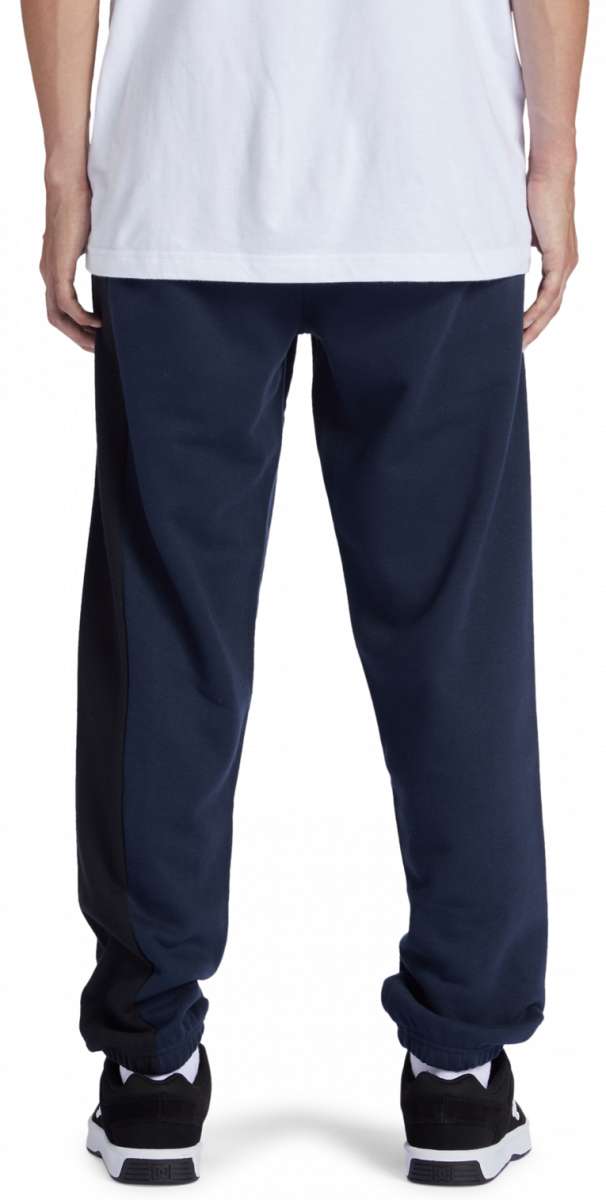 DC Static Sweatpants 2024 - Pair of navy blue sweatpants with an elastic waistband and cuffs at the bottom.