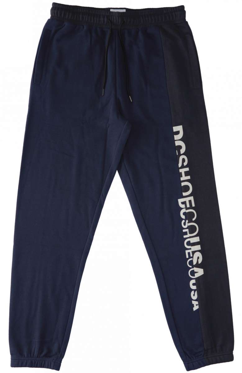 DC Static Sweatpants 2024 - Pair of navy blue sweatpants with a white drawstring and elastic waistband.