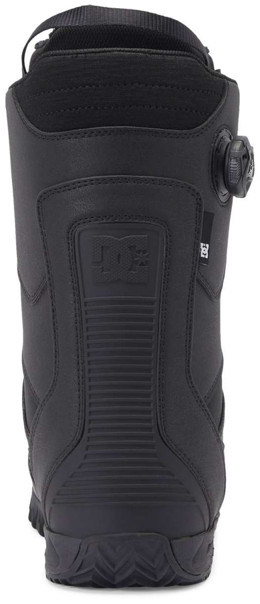 DC Transcend BOA Snowboard Boots 2024 - Black boots with a textured rubber toe cap and a black strap on top.