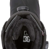 DC Transcend BOA Snowboard Boots 2024 - Black snowboard boots with a white logo on the side and a black zipper.