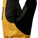 DC Tribute Mitt 2023 - A pair of mittens with a black palm side and yellow back, featuring a textured pattern on the thumb and fingers.