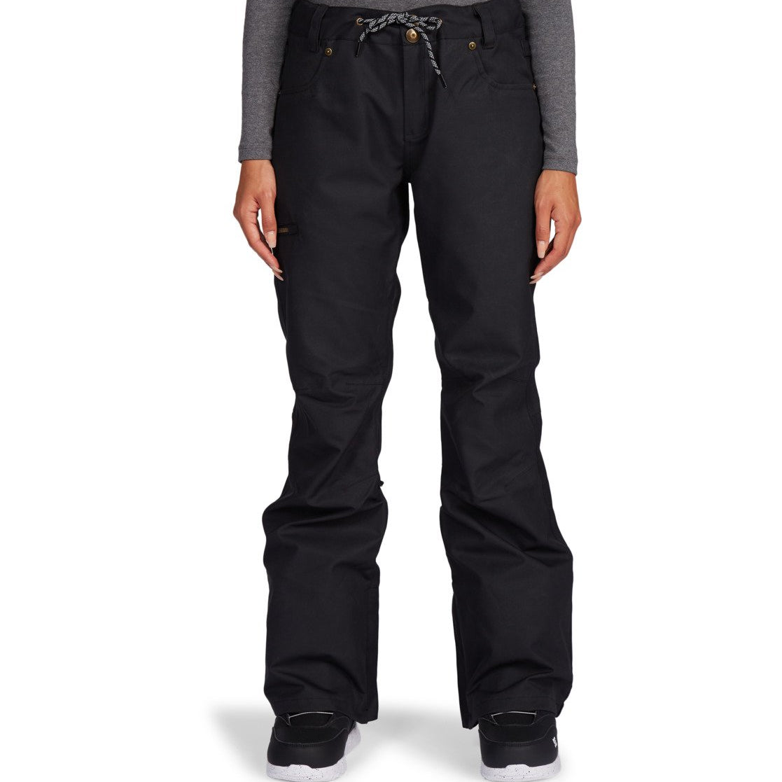 DC Women's Viva Shell Pant 2022 - Black snow pants with a subtle white stripe pattern on the side of the leg.