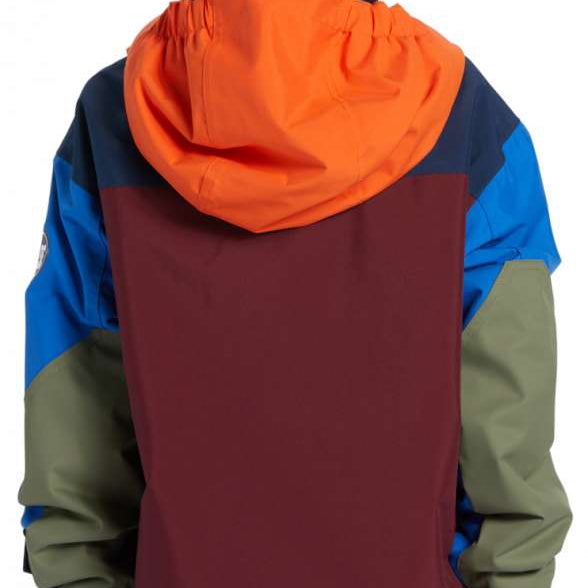 DC Youth 43 Insulated Anorak Jacket 2024 - A blue and grey jacket with a hood, worn by a young boy from behind.