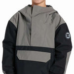 DC Youth 43 Insulated Anorak Jacket 2024 - A black and grey jacket with a hood, featuring a zippered front and two pockets on the chest.
