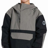 DC Youth 43 Insulated Anorak Jacket 2024 - A black and grey jacket with a hood, featuring a zippered front and two pockets on the chest.
