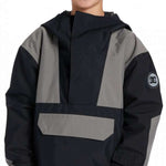 DC Youth 43 Insulated Anorak Jacket 2024 - A black jacket with a grey stripe on the chest and a hood.