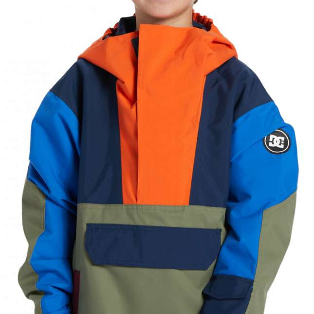 DC Youth 43 Insulated Anorak Jacket 2024 - A navy blue jacket with a white logo on the left chest and a zipper closure.