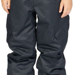 DC Youth Banshee Insulated Pant 2024 - Black snow pants with diagonal zippered pockets on each side and a black belt loop at the waist.