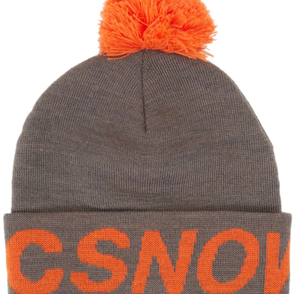 DC Youth Gambol Beanie 2024 - A gray beanie with a bright orange pom-pom on top.