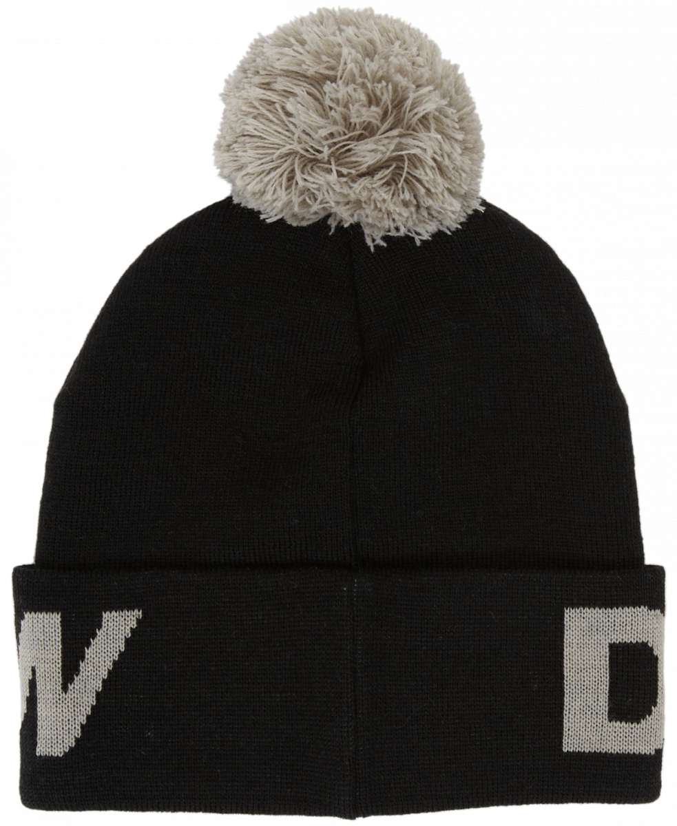 DC Youth Gambol Beanie 2024 - A black beanie with a white logo on the front and a large, fluffy pom-pom on top.