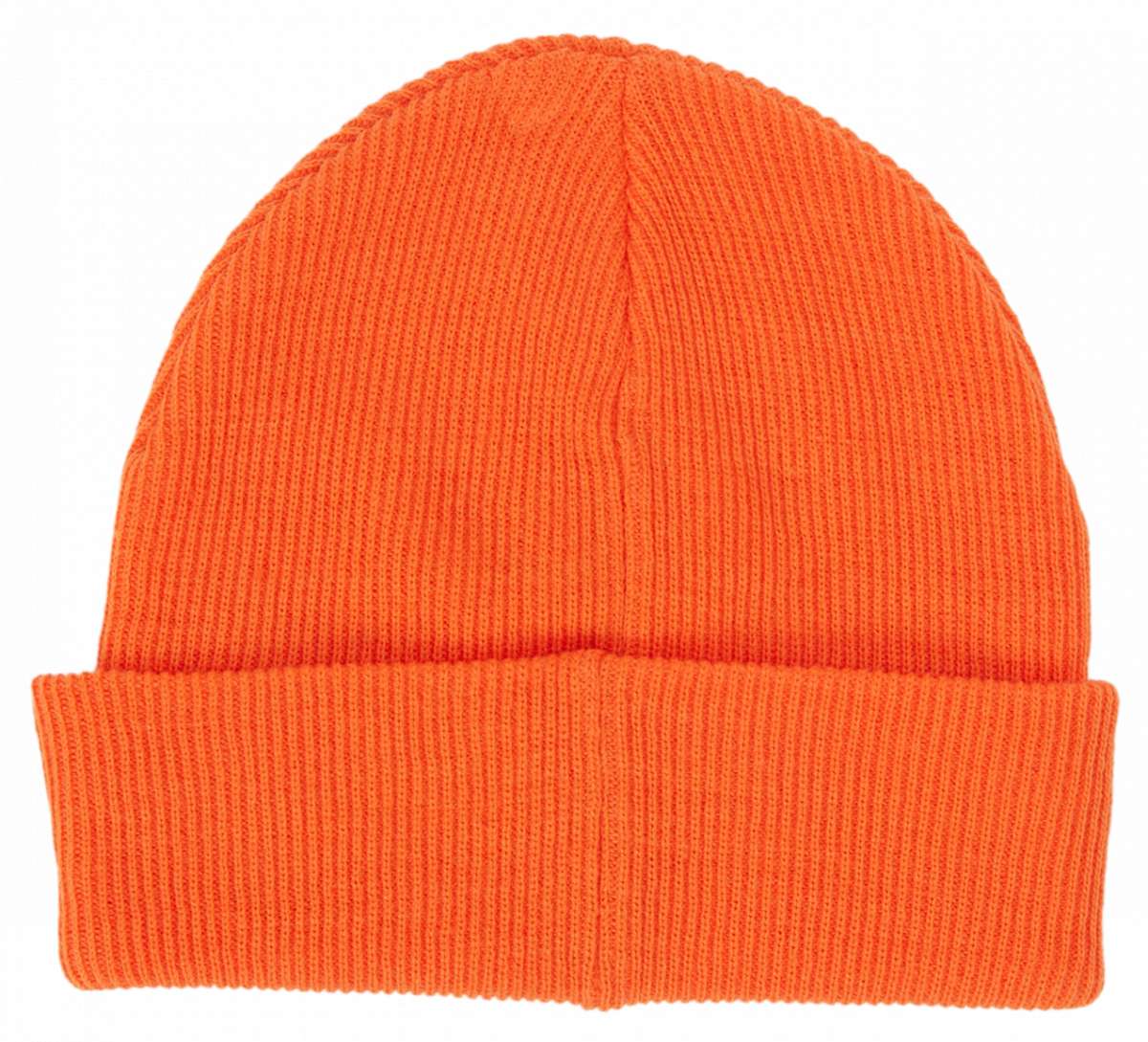 DC Youth Label Beanie 2024 - A bright orange beanie with a folded cuff and ribbed texture.