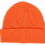 DC Youth Label Beanie 2024 - A bright orange beanie with a folded cuff and ribbed texture.