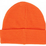 DC Youth Label Beanie 2024 - A bright orange beanie with a folded cuff and ribbed texture.