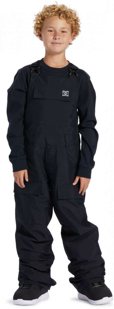 DC Youth Roadblock Insulated Bib 2024 - Black bib with white DC logo on chest and black straps.