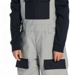 DC Youth Roadblock Insulated Bib 2024 - A pair of gray snow pants with black accents and a white logo on the left thigh.