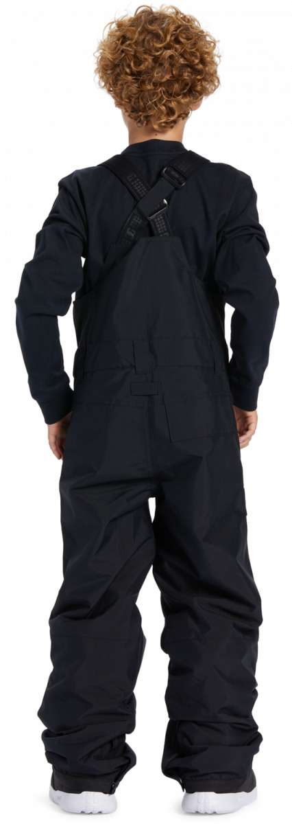 DC Youth Roadblock Insulated Bib 2024 - Black bib with a white DC logo on the left chest and black straps with silver buckles.