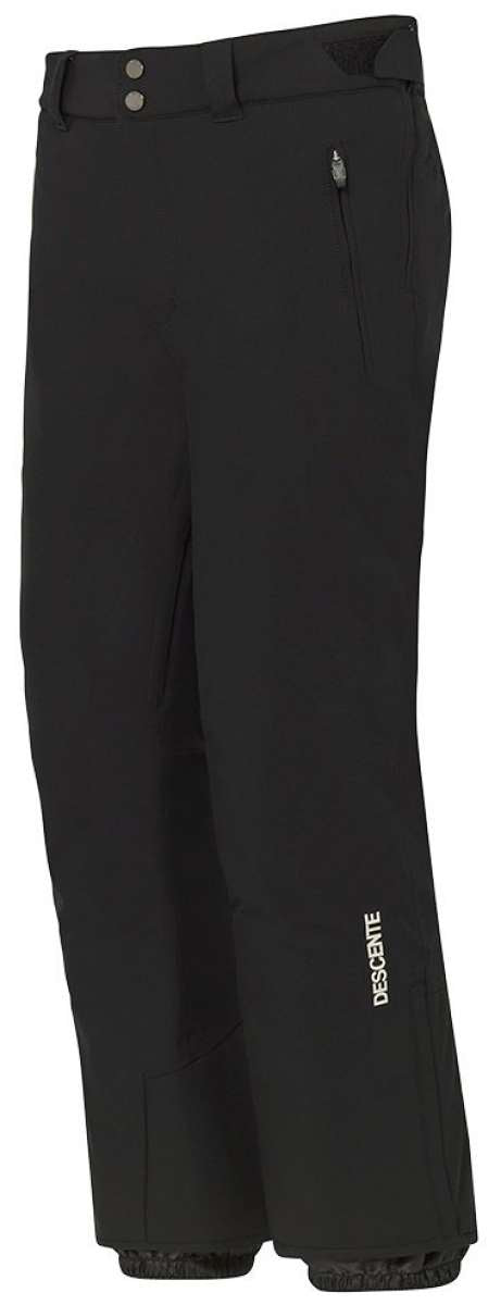 Descente Crown Insulated Pant 2024 - Black insulated ski pants with a zippered pocket on the right thigh and adjustable Velcro straps at the waist.