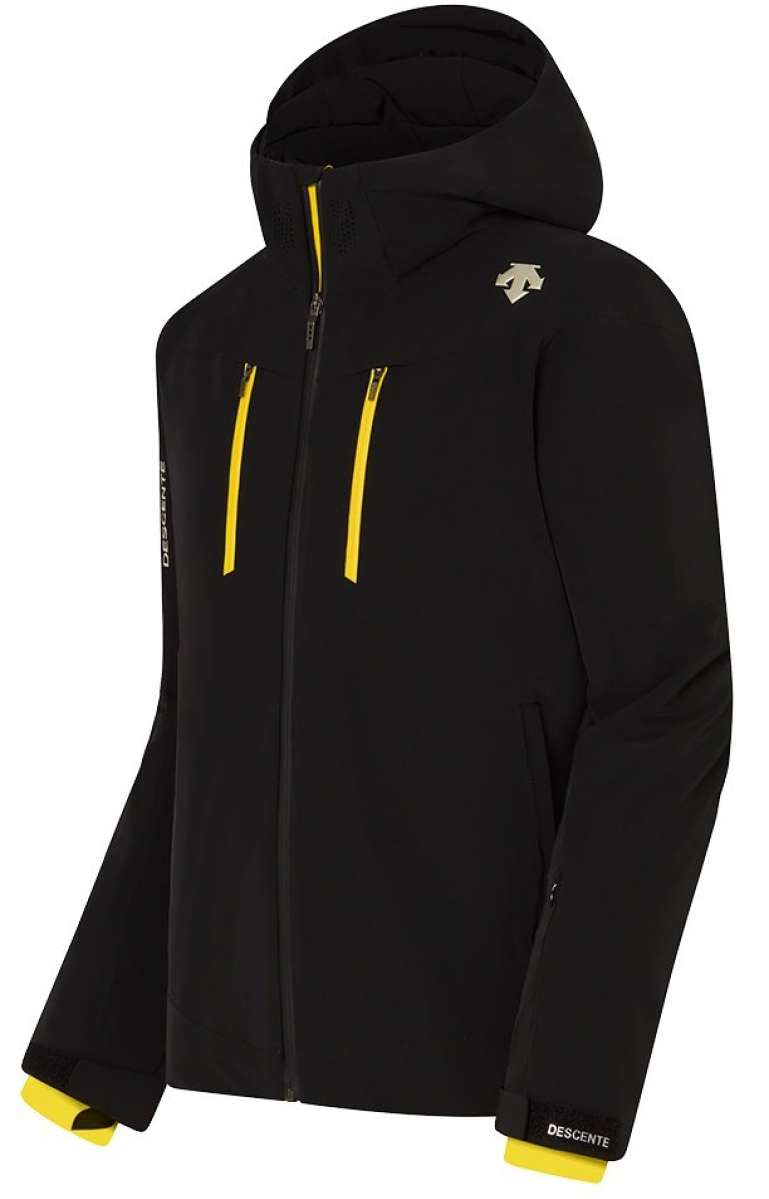 Descente Josh Insulated Jacket 2023 - A black jacket with yellow zipper pulls and a white logo on the right shoulder.