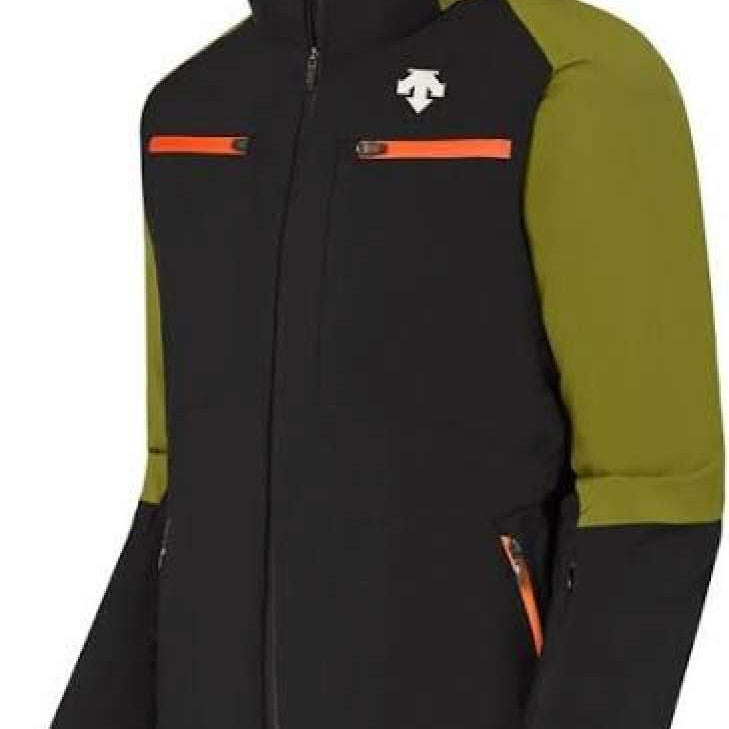 Descente Nick Insulated Jacket 2024 - A black jacket with a white logo on the chest and orange accents on the front pockets.